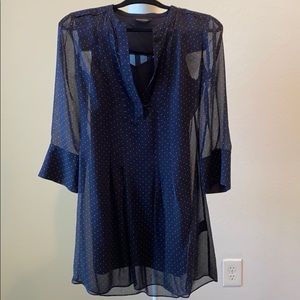 Club Monaco navy polka dot dress with slip.